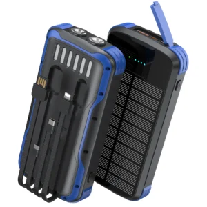 40000mAh Solar Charger,22.5W USB + 20W Type-C PD Fast Charging,Built-in 4 Cables, LED Flashlight, Portable Power Bank for Phones